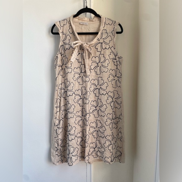 Bellambra Beige 100% Linen Floral Embroidered Shift Dress Made In Italy Sz Small - Picture 13 of 13